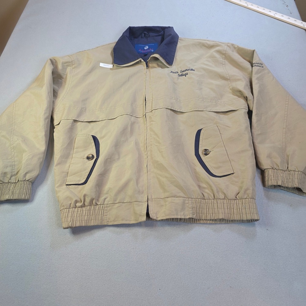 Vintage Roochi Sports USA North Greenville College Windbreaker Jacket Tan Mens L